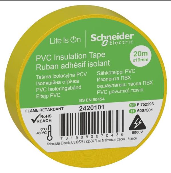 Ізострічка ПВХ 19mm x 20m жовта 2420101 Schneider Electric(2420101)