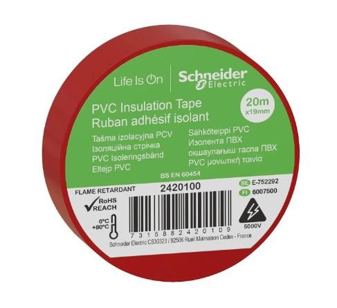 Ізострічка ПВХ 19mm x 20m червона 2420100 Schneider Electric(2420100)