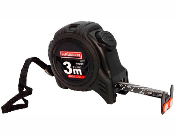 Рулетка 3*19, двухсторонняя черная лента, нейлон, прорез. корпус автостоп HAISSER Compact 22035(22035)