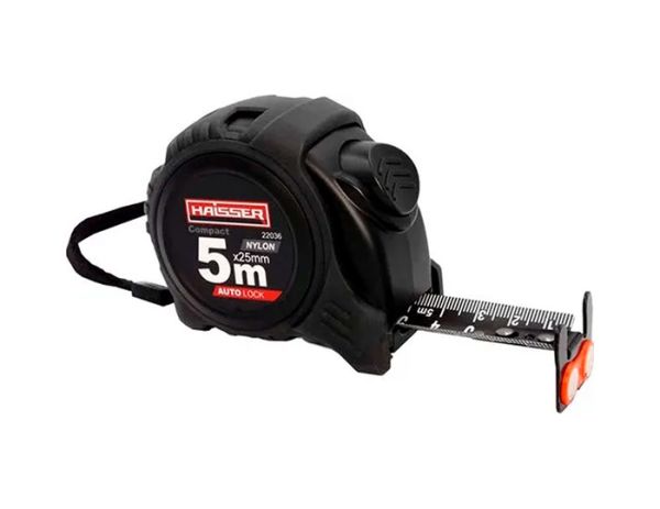Рулетка 5*25, двухстор. черная лента, нейлон, прорез. корпус. HAISSER Compact 22036(22036)