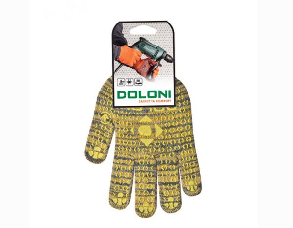 Перчатки 4242 трикотажные желтые с ПВХ "Рябушка" Долони