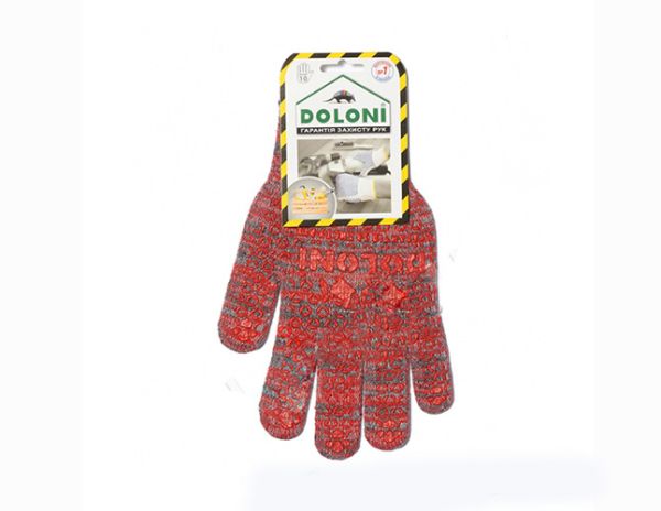 Перчатки 4245 трикотажные микс серо-синяя+серо-красная с ПВХ Долони