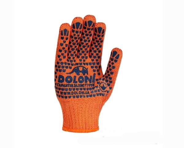 Перчатки 584 трикотажные оранжевые с 2-х сторон ПВХ Стандарт Долони(584)