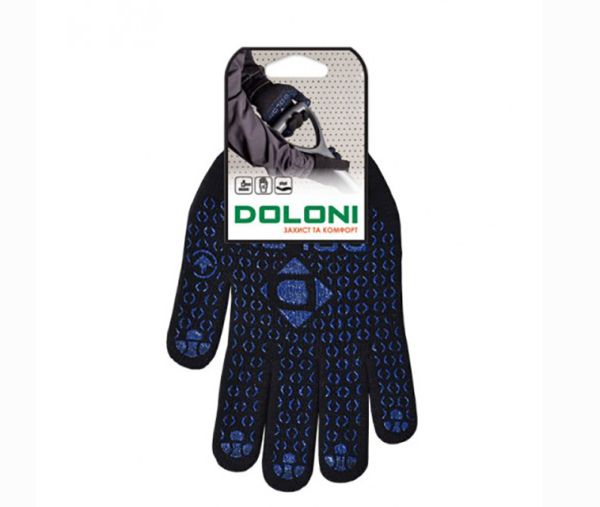 Перчатки 648 трикотажные черные двойные с ПВХ Универсал Долони(648)