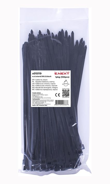 Хомут монтажный e.ct.stand.100.3 black (100шт) чорный E.NEXT(s015119)