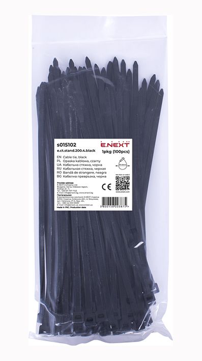 Хомут монтажный e.ct.stand.200.4 black (100шт) чорный E.NEXT(s015102)
