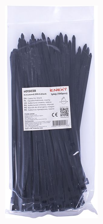 Хомут монтажный e.ct.stand.200.5 black (100шт) чорный E.NEXT(s015038)