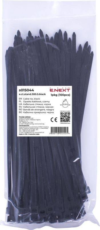 Хомут монтажный e.ct.stand.300.5 black (100шт) чорный E.NEXT(s015044)