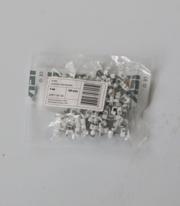 Скоба 04мм плоская пластикова ИЭК (100шт)(USK21-04-100)