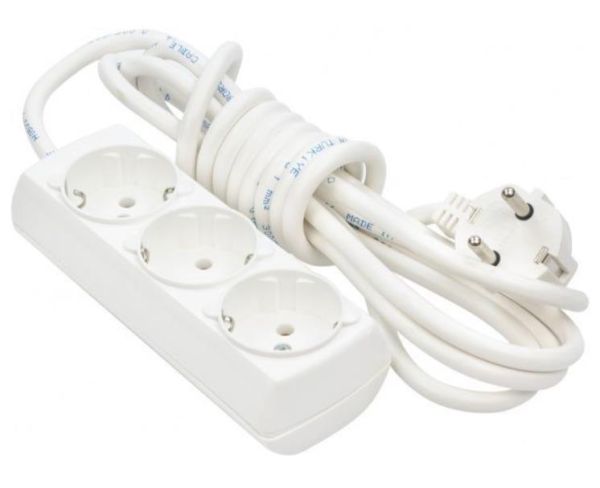 Подовжувач 3 гн. 3 м з з/к Borsan, білий BR-1553-3(BR-1553-3)