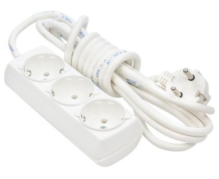 Подовжувач 3 гн. 3 м з з/к Borsan, білий BR-1553-3(BR-1553-3)