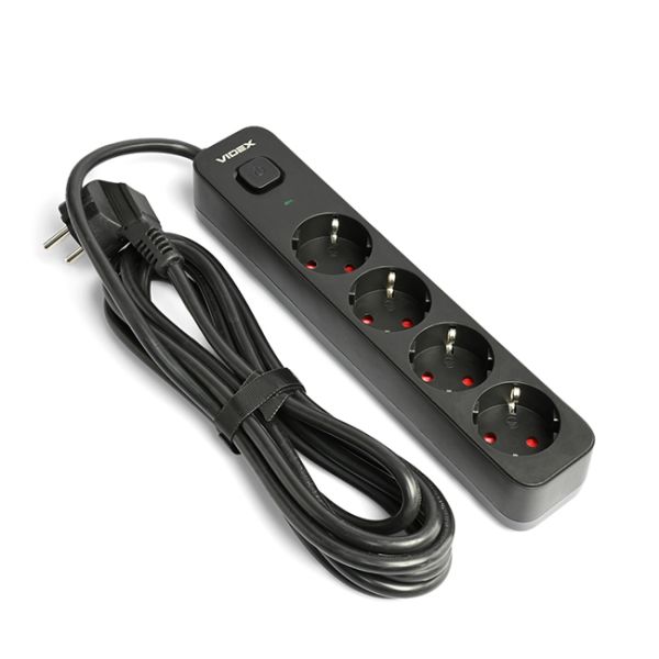 Подовжувач мережевий 4П із з/к 3м., чорний із кнопкою VF-PD43G-B VIDEX ONCORD(VF-PD43G-B)
