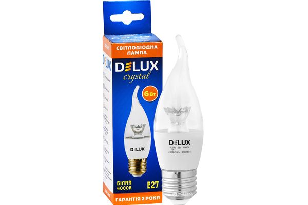 Лампа LED DELUX BL37В 6 W 4000К 230 V E14 свеча кристал(90011800)