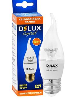 Лампа LED DELUX BL37В 6 W 4000К 230 V E27 свічка на вітрі кристал(90011804)