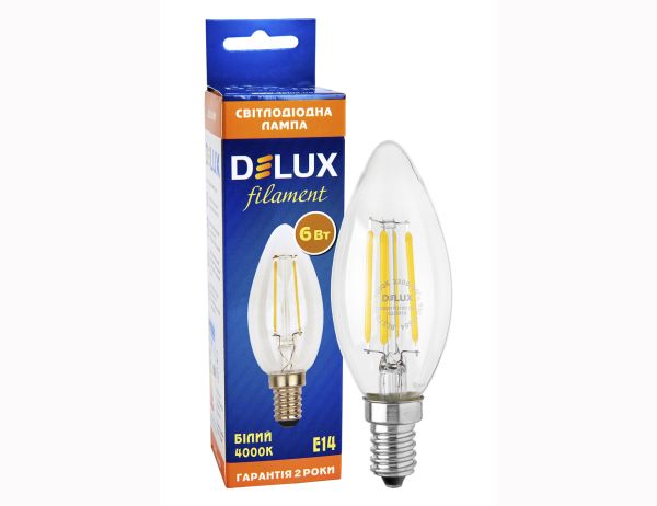 Лампа LED DELUX BL37В 6W 4000К 230 V E14 cвічка filament(90011684)