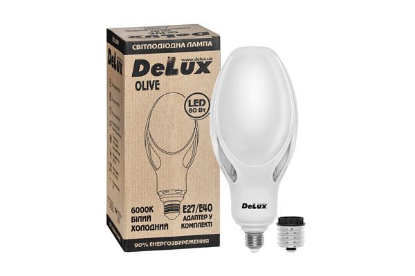 Лампа LED DELUX OLIVE 80W 6000К 230 V E27 + адаптер(90011622)
