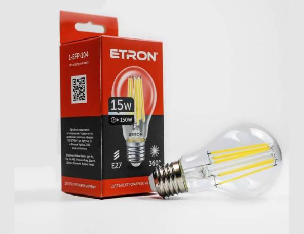 Лампа ETRON Filament Power 15W 4200К E27 A60 1-EFP-104 прозоре скло(1-EFP-104)