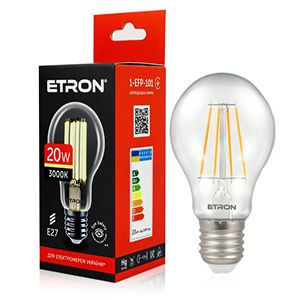 Лампа ETRON Filament Power 20W 3000К E27 A65 1-EFP-101 прозоре скло(1-EFP-101)