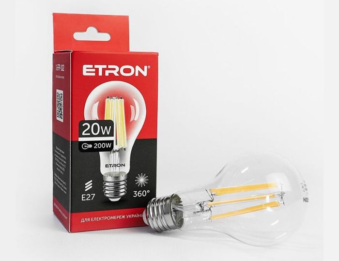 Лампа ETRON Filament Power 20W 4200К E27 A65 1-EFP-102 прозрачное стекло(1-EFP-102)
