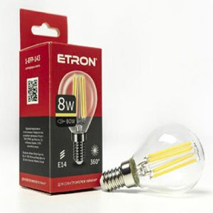 Лампа ETRON Filament Power 8W 3000К E14 G45 1-EFP-143 прозоре скло(1-EFP-143)