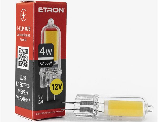 Лампа ETRON Light Power 4W 4200К G4 Glass 12V 1-ELP-078(1-ELP-078)