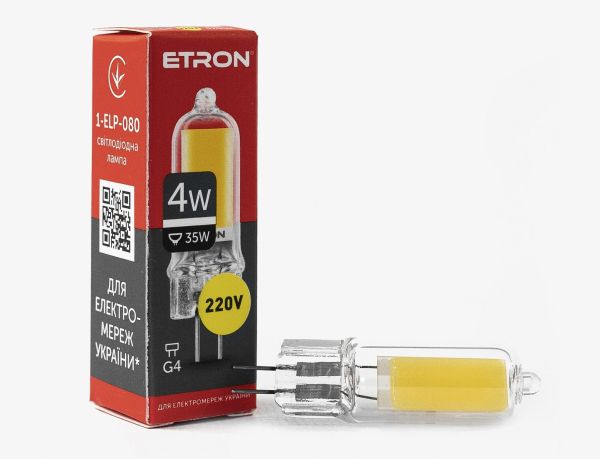 Лампа ETRON Light Power 4W 4200К G4 Glass 220V 1-ELP-080(1-ELP-080)