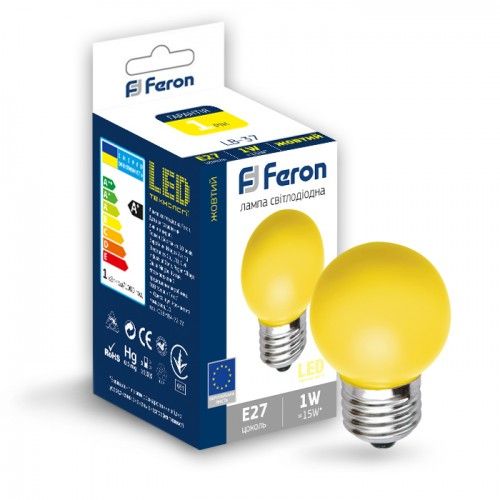 Лампа Feron 1W E27 G45 LB-37 желтая без пдв(25597)