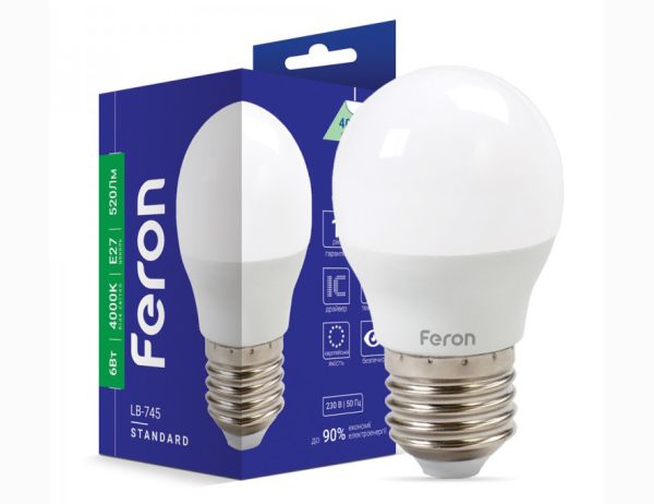 Лампа Feron 6W 4000K E27 G45 LB-745(25675)