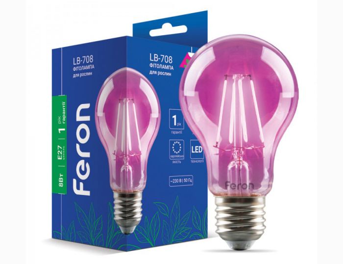 Лампа Feron 8W E27 A-60 Фито LB-708(40139)