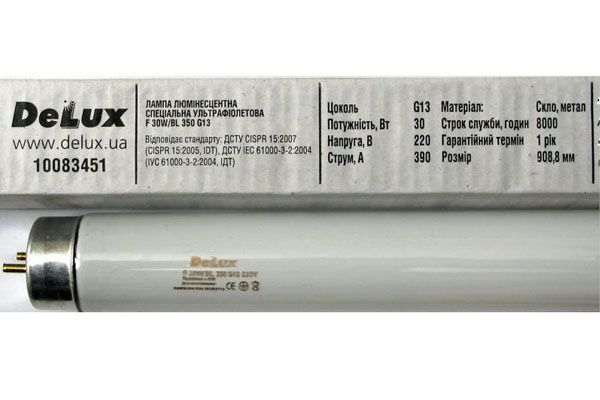 Лампа люминесцентная DELUX 30W/BL G13 для уничтожителей насекомых