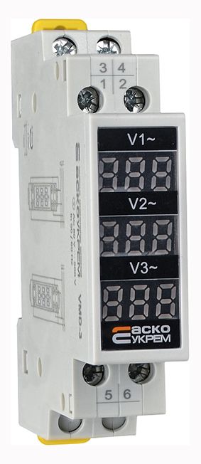 Вольтметр VMD-3 (AC 80-500V) модульный цифровой трехфазный АСКО(A0010250002)