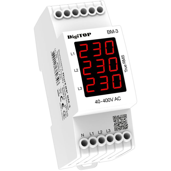 Вольтметр Вм-3 трифазний DigiTOP, АC 40-400V DIN(ВМ3)