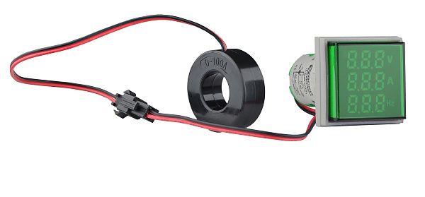 Армат. сигн. світлодіодна U-ADM-VAHz з індикатором напруги, струму (AC) та частоти д22мм, квадрат, зелена АСКО(A0190010194)