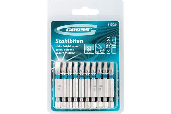 Набор бит SL6,0х50, сталь S2, 10 шт. GROSS, 11326(11326)
