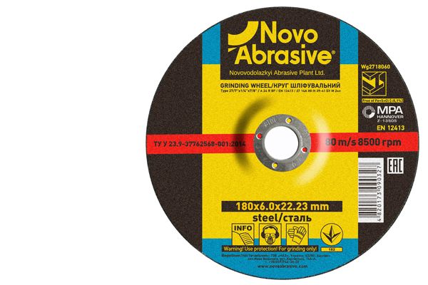 Круг зачистной металл 180*6,0*22,2 14А NOVOABRASIVE 27(WG2718060)