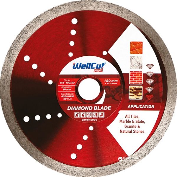 Круг алмазный 180мм*10*2,2мм*22,2мм плитка WELLCUT PROFI(555-180/22)