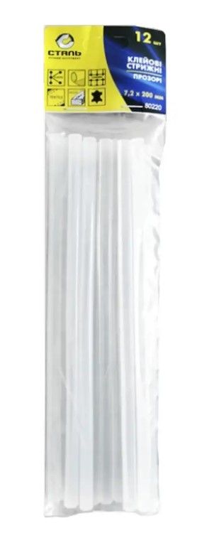 Стержни клеевые 7.2*200мм., прозрачные, 12шт./уп. СТАЛЬ 80220(80220)