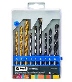 Набір свердл по металу (титан), бетону, дереву 9шт. 3*5,6,8мм 20-930(20-930)