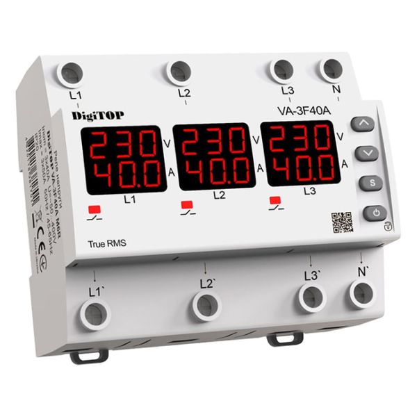 Реле напряжения VA-3F40A M6R с контролем тока DigiTOP НОВИНКА!(VA-3F40A M6R)