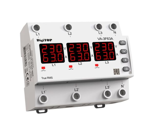 Реле напряжения VA-3F63A M6R с контролем тока DigiTOP НОВИНКА!(VA-3F63A M6R)