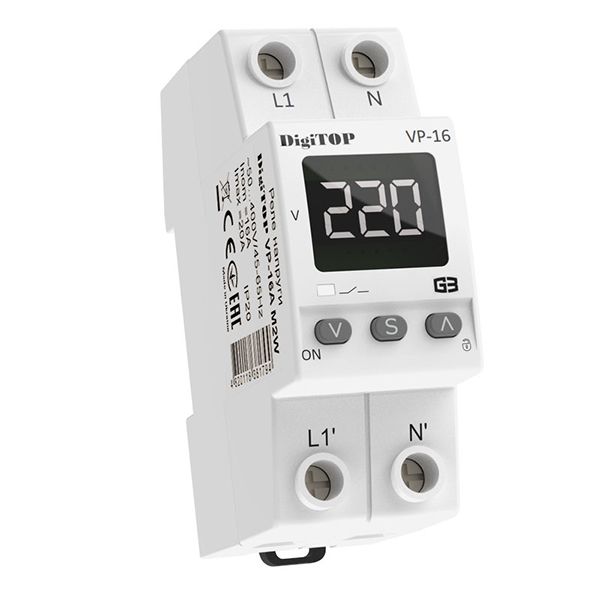 Реле напряжения Vp-16A, M2W 220 В, Iном=10А, Iмах=16А DIN, 2мод. Digitop(VP-16A, M2W)