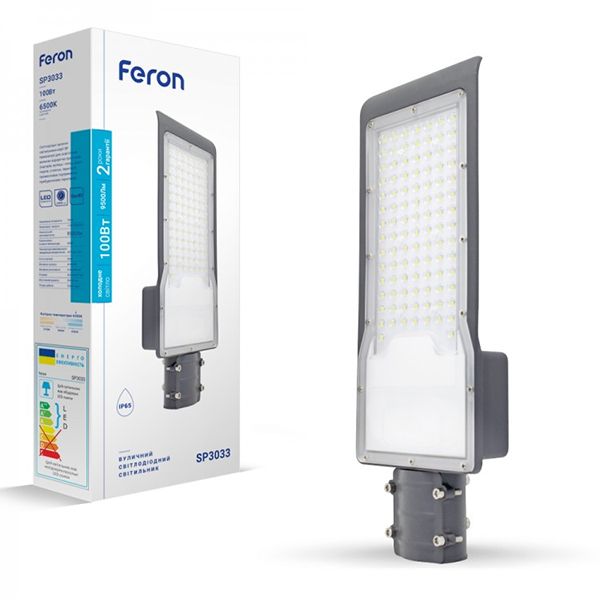 Светильник уличный LED SP3033 100W серый 6500K 230V IP65 FERON 355*155*57мм(7453)
