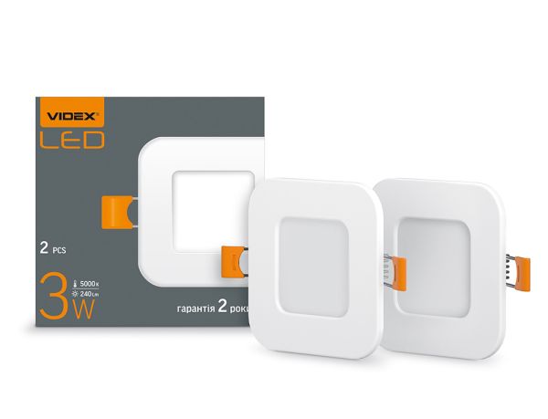 Світильник вбуд. квадрат 3W 5000K 220V ІР44 VL-DLS-035(2) LED VIDEX(VL-DLS-035(2))