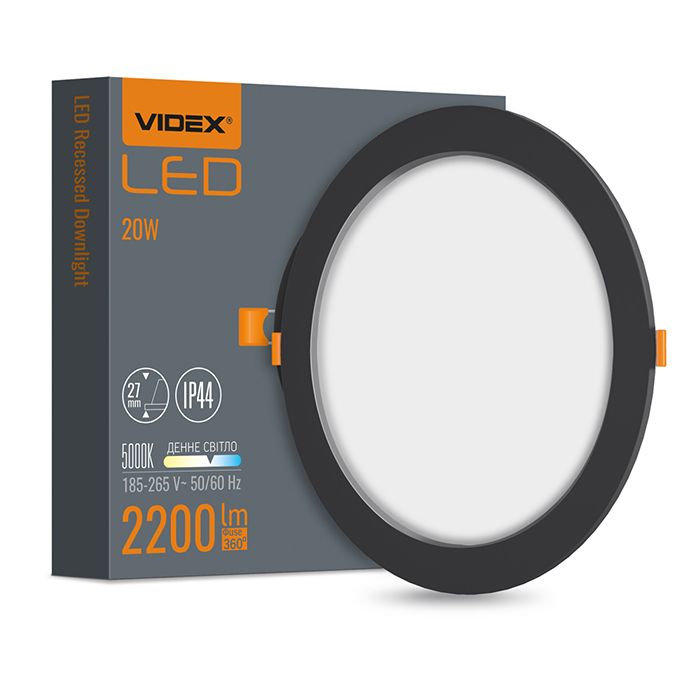 Світильник вбуд. круглий 20W 5000K Back ІР44 VL-DLBR-205B LED VIDEX чорний(VL-DLBR-205B)