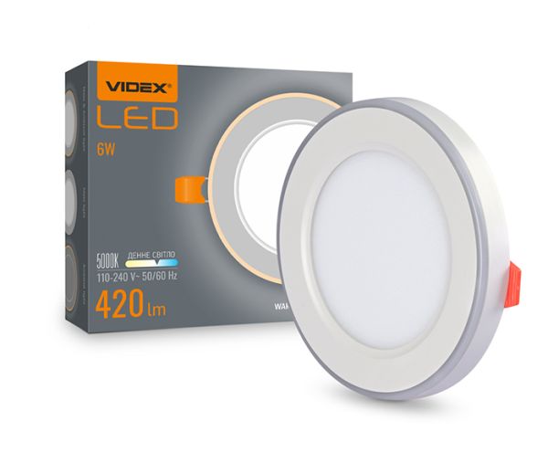 Світильник вбуд. круглий 6W+3W 5000K+2700K 220V ІР20 із підсвіткою VL-DL4R-0652 LED VIDEX(VL-DL4R-0652)