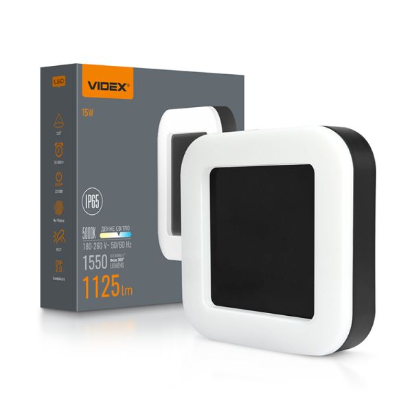 Світильник накладний квадрат 15W 5000K 220V ІР65 Black VL-BHFS-155B LED Videx(VL-BHFS-155B)