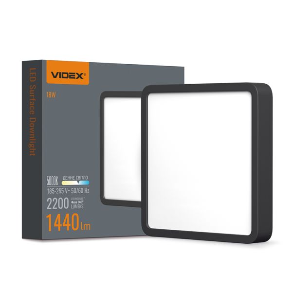 Світильник накладний квадрат 18W 5000K 220V ІР20 чорний VL-DLSS-185B LED Videx(VL-DLSS-185B)