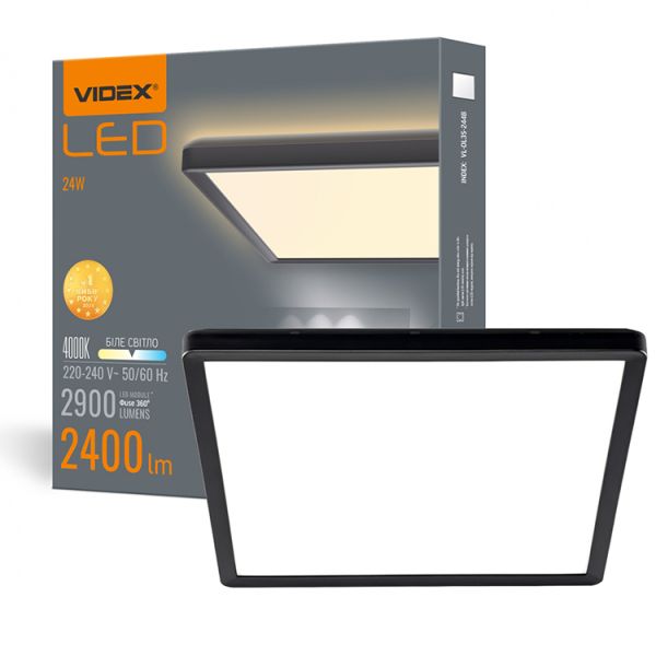 Світильник накладний квадрат 24W 4000K 220V ІР20 Black з підсвіткою VL-DL3S-244B LED Videx(VL-DL3S-244B)