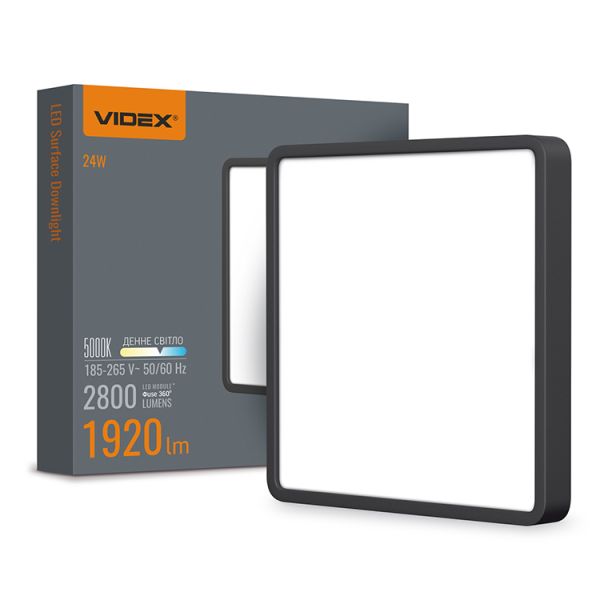 Світильник накладний квадрат 24W 5000K 220V ІР20 чорний VL-DLSS-245B LED Videx(VL-DLSS-245B)