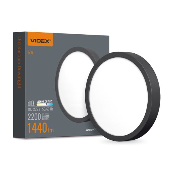 Светильник накладний круг 18W 5000K 220V ІР20 чорний VL-DLRS-185B LED VIDEX(VL-DLRS-185B)